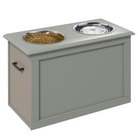 Raised Dog Feeding Station with 2 Stainless Steel Bowls and Storage for Large Dogs and Other Large Pets Gray Raised Dog Feeding Station with 2 Stainless Steel Bowls and Storage for Large Dogs and Other Large Pets Gray